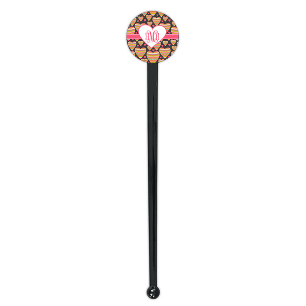 Hearts Black Plastic 7" Stir Stick - Round - Single Stick