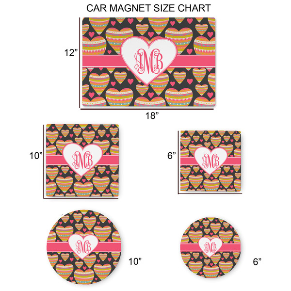 Hearts Car Magnets - SIZE CHART