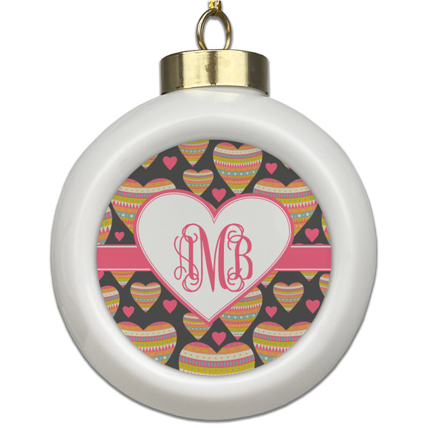 Custom Hearts Ceramic Ball Ornament (Personalized)