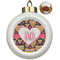 Hearts Ceramic Christmas Ornament - Poinsettias (Front View)
