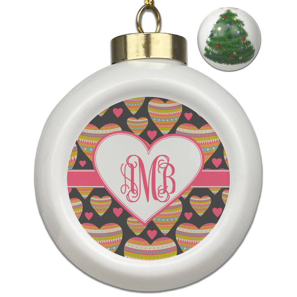 Custom Hearts Ceramic Ball Ornament - Christmas Tree (Personalized)