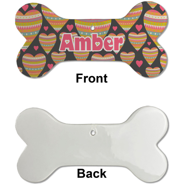 Hearts Ceramic Flat Ornament - Bone Front & Back Single Print (APPROVAL)