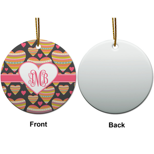 Hearts Ceramic Flat Ornament - Circle Front & Back (APPROVAL)