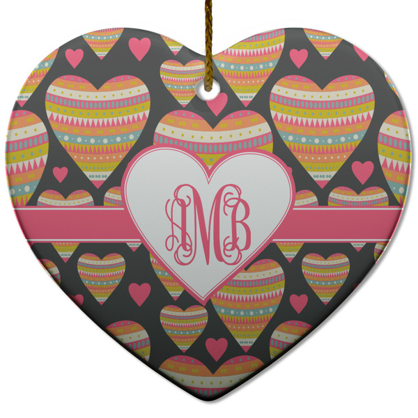 Custom Hearts Heart Ceramic Ornament w/ Monogram