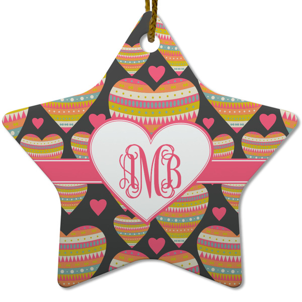 Custom Hearts Star Ceramic Ornament w/ Monogram