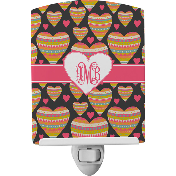Custom Hearts Ceramic Night Light w/ Monogram