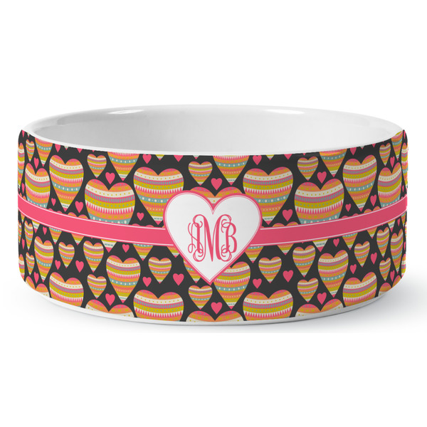 Custom Hearts Ceramic Dog Bowl - Medium (Personalized)