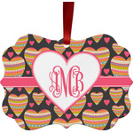 Hearts Metal Frame Ornament - Double Sided w/ Monogram