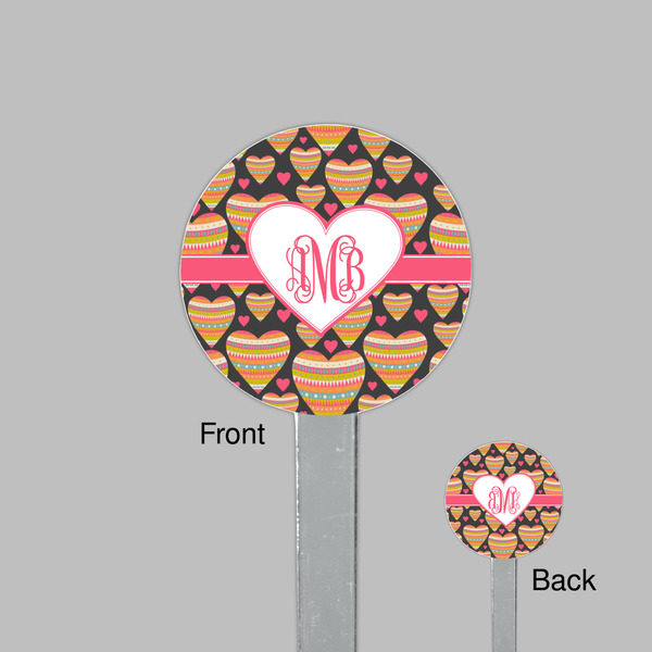 Hearts Clear Plastic 7" Stir Stick - Round - Front & Back