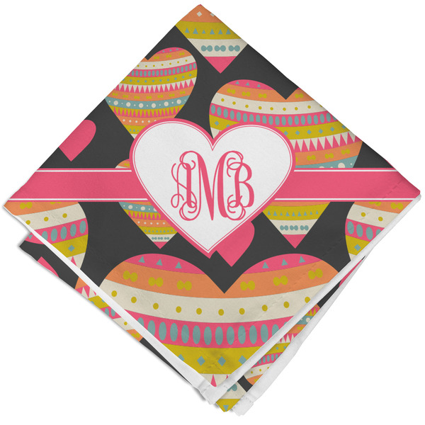 Custom Hearts Cloth Cocktail Napkin - Single w/ Monogram