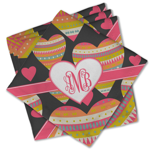 Custom Hearts Cloth Cocktail Napkins - Set of 4 w/ Monogram