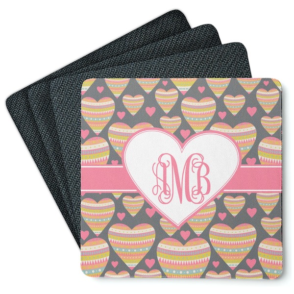 Custom Hearts Square Rubber Backed Coasters - Set of 4 (Personalized)