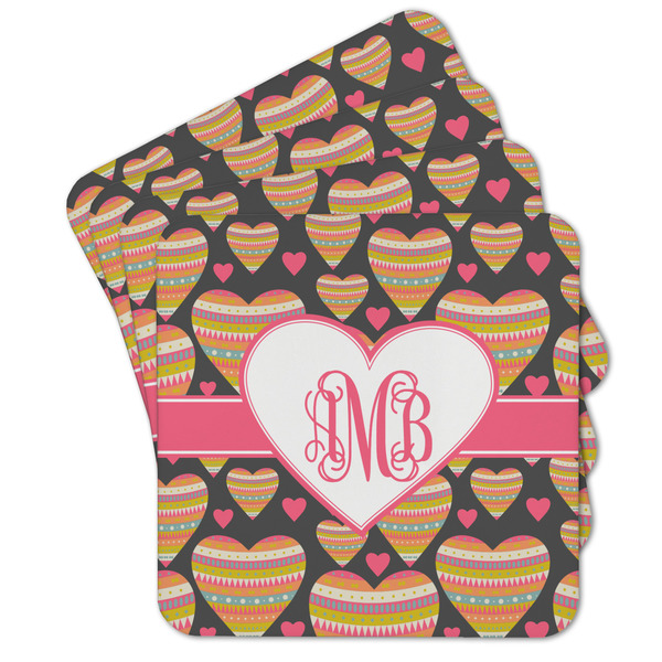 Custom Hearts Cork Coaster - Set of 4 w/ Monogram