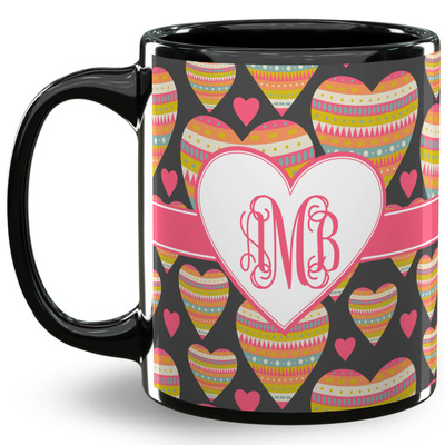 Hearts 11 Oz Coffee Mug - Black (Personalized)