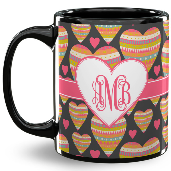 Custom Hearts 11 Oz Coffee Mug - Black (Personalized)