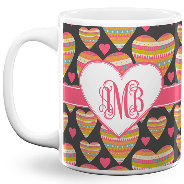 Custom Hearts 11 Oz Coffee Mug - White (Personalized)