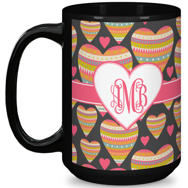 Custom Hearts 15 Oz Coffee Mug - Black (Personalized)