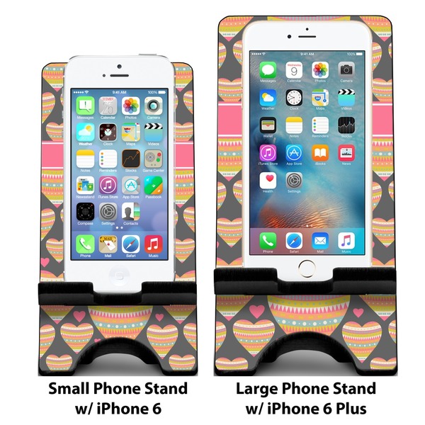 Hearts Compare Phone Stand Sizes - with iPhones