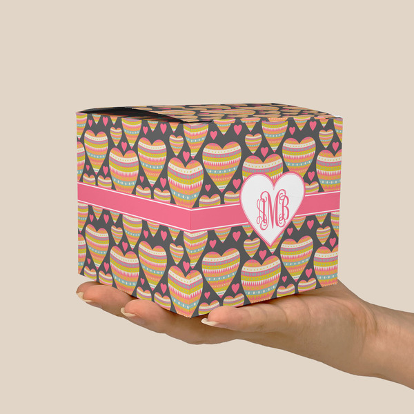 Hearts Cube Favor Gift Box - On Hand - Scale View