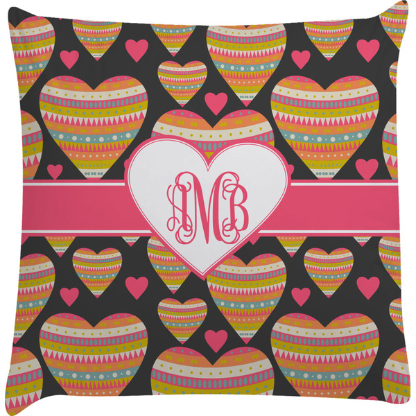 Custom Hearts Decorative Pillow Case w/ Monogram