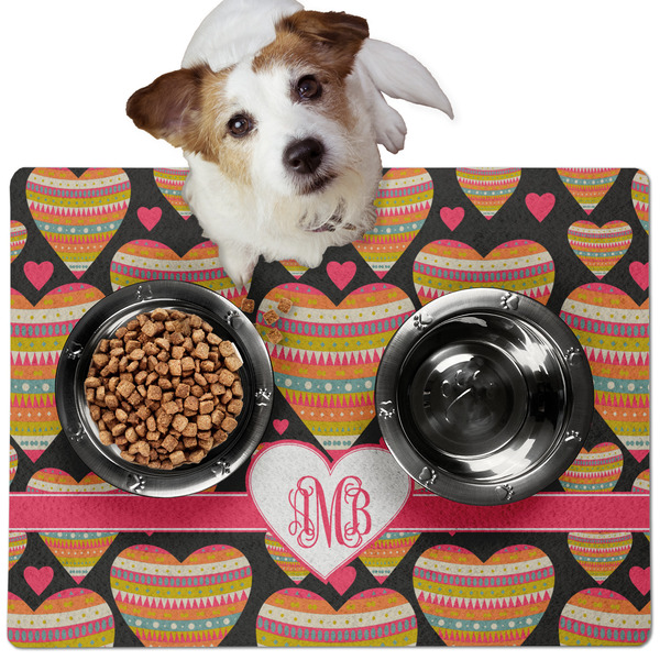 Custom Hearts Dog Food Mat - Medium w/ Monogram