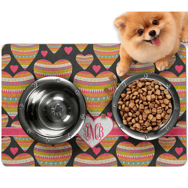 Custom Hearts Dog Food Mat - Small w/ Monogram