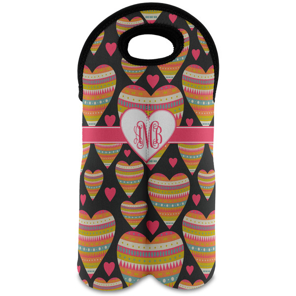 Custom Hearts Wine Tote Bag (2 Bottles) w/ Monogram