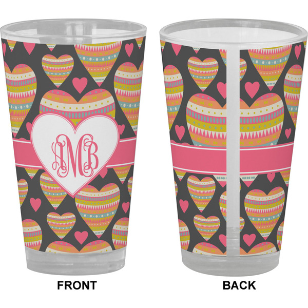 Hearts Pint Glass - Full Color - Front & Back Views