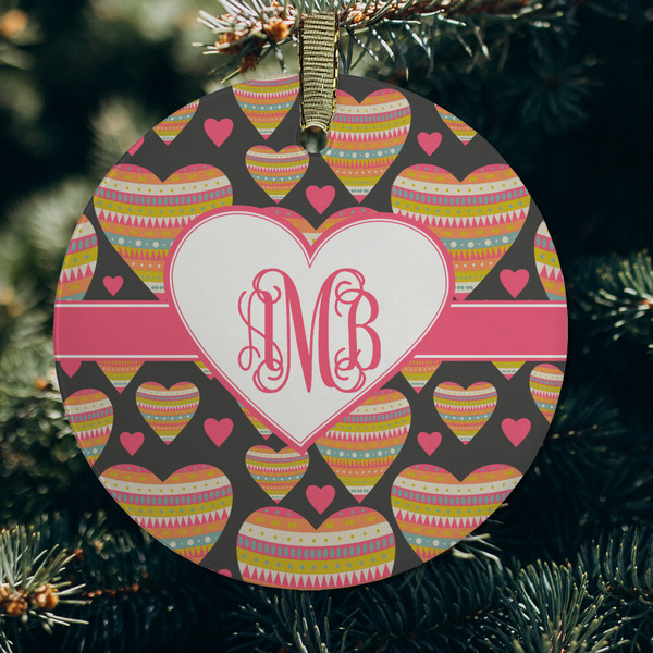 Hearts Frosted Glass Ornament - Round (Lifestyle)