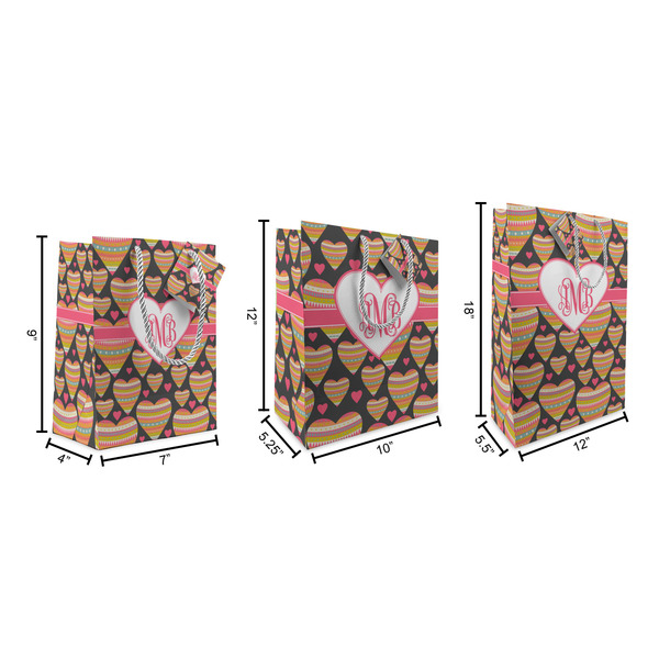 Hearts Gift Bags - All Sizes - Dimensions