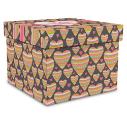 Hearts Gift Box with Lid - Canvas Wrapped - X-Large (Personalized)