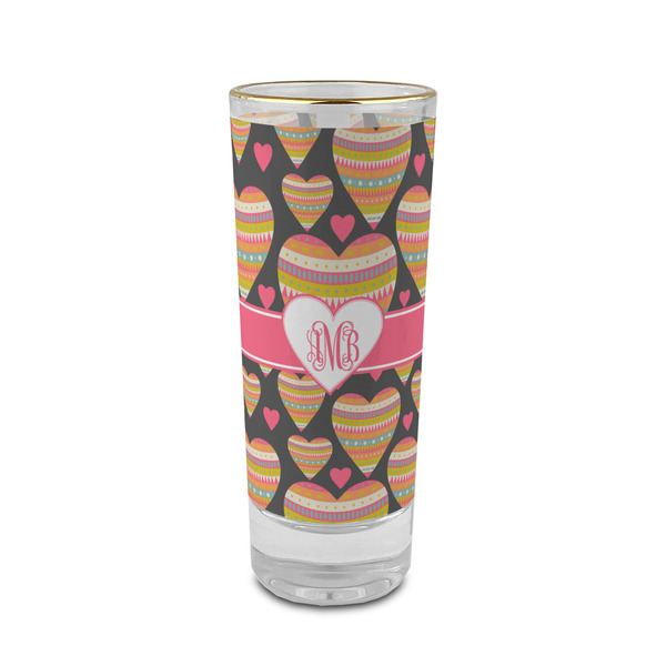 Custom Hearts 2 oz Shot Glass - Glass with Gold Rim (Personalized)