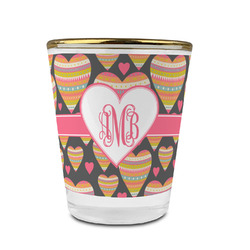 Hearts Glass Shot Glass - 1.5 oz - with Gold Rim - Set of 4 (Personalized)