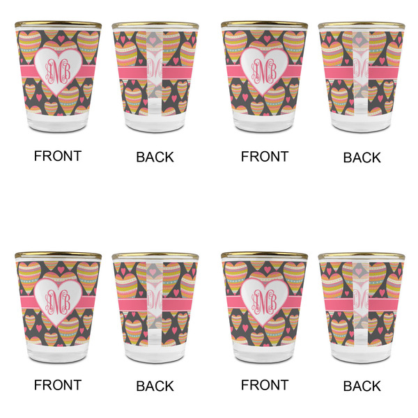 Hearts Glass Shot Glass - with gold rim - Set of 4 - APPROVAL