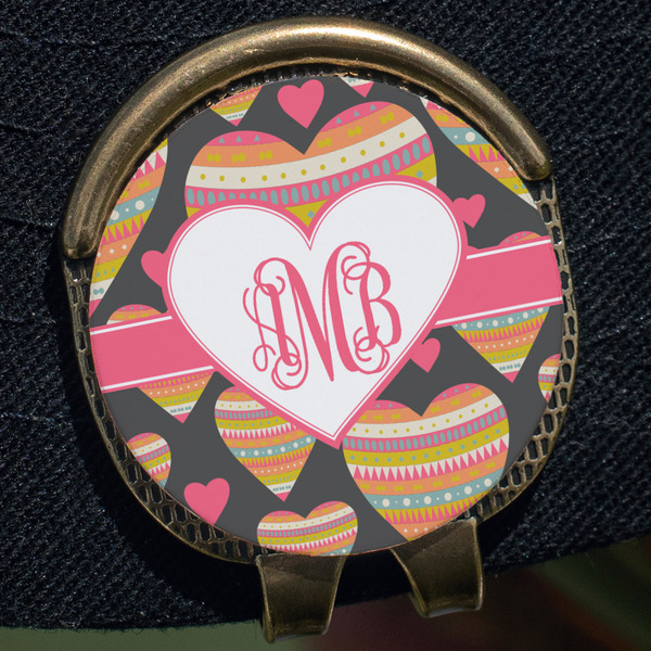 Hearts Golf Ball Marker Hat Clip - Gold - Close Up