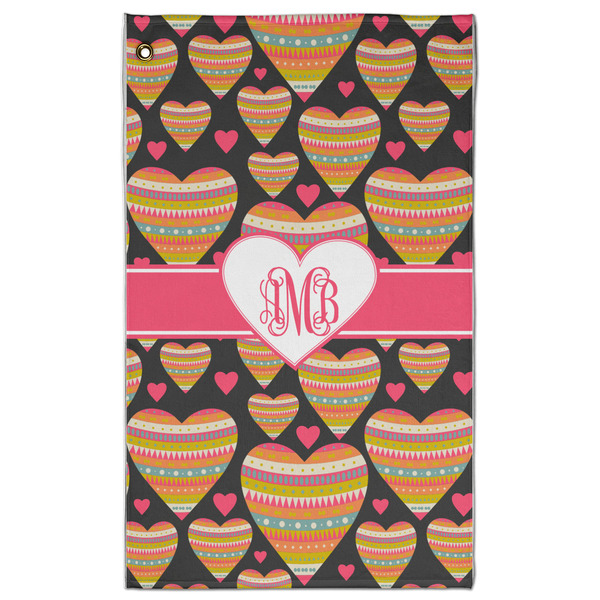 Custom Hearts Golf Towel - Poly-Cotton Blend w/ Monograms