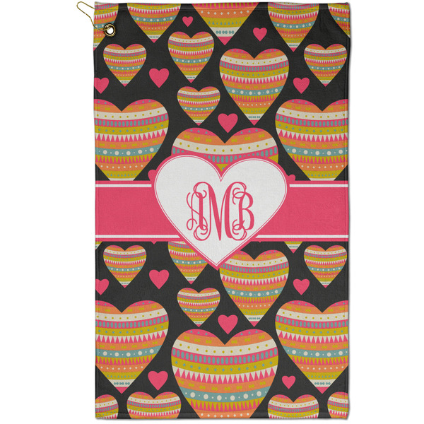 Custom Hearts Golf Towel - Poly-Cotton Blend - Small w/ Monograms