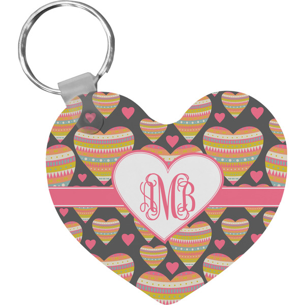 Custom Hearts Heart Plastic Keychain w/ Monogram