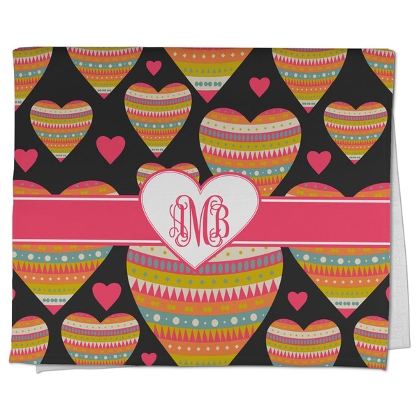 Custom Hearts Kitchen Towel - Poly Cotton w/ Monograms