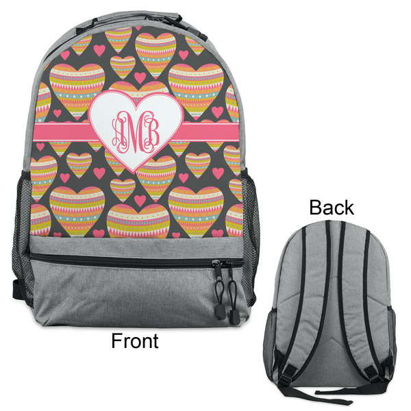 Hearts Large Backpack - Gray - Front & Back View
