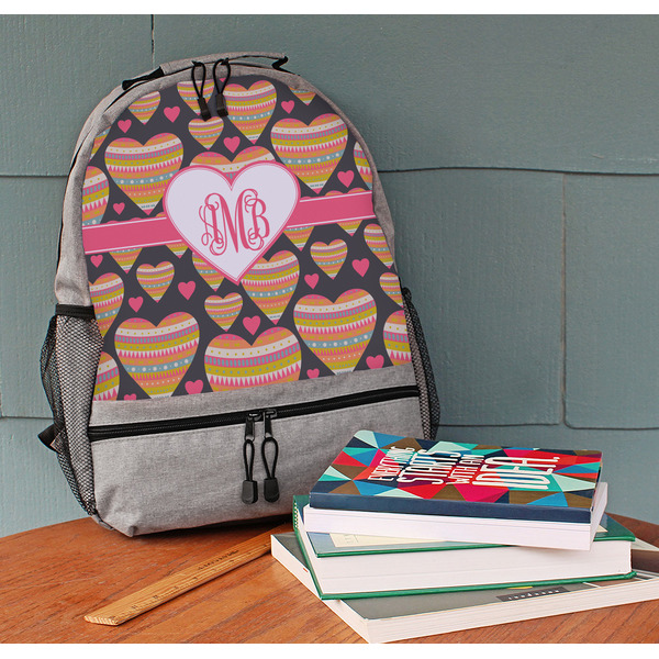 Hearts Large Backpack - Gray - On Desk
