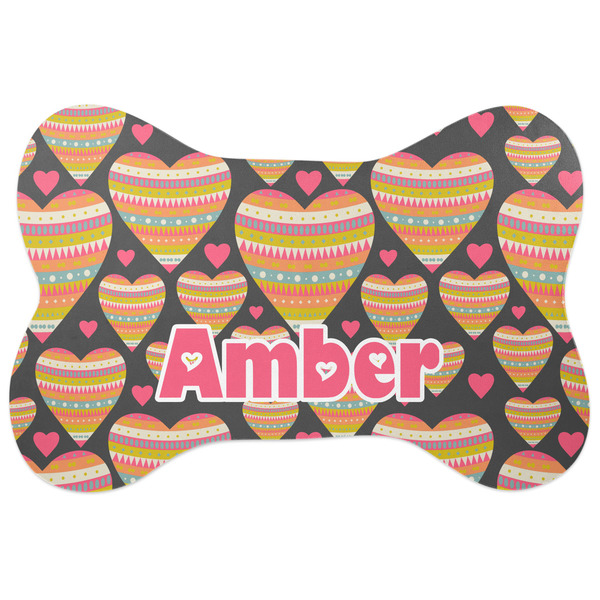 Custom Hearts Bone Shaped Dog Food Mat (Large) (Personalized)