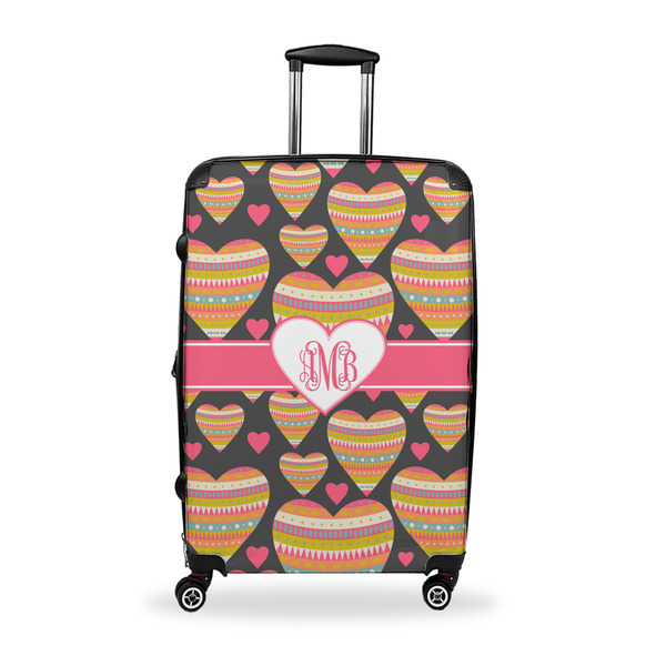 Custom Hearts Suitcase - 28" Large - Checked w/ Monogram