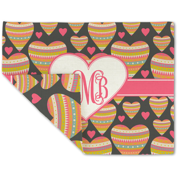 Custom Hearts Double-Sided Linen Placemat - Single w/ Monogram