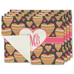 Hearts Single-Sided Linen Placemat - Set of 4 w/ Monogram