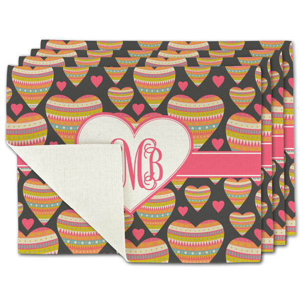 Custom Hearts Single-Sided Linen Placemat - Set of 4 w/ Monogram