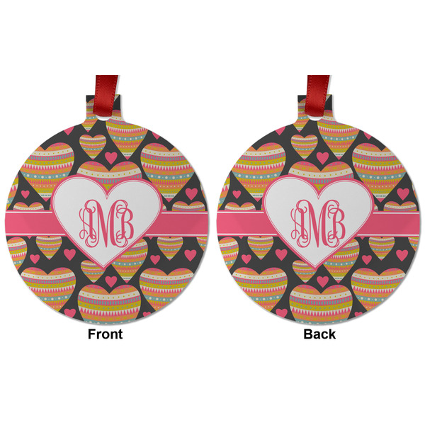 Hearts Metal Ball Ornament - Front and Back