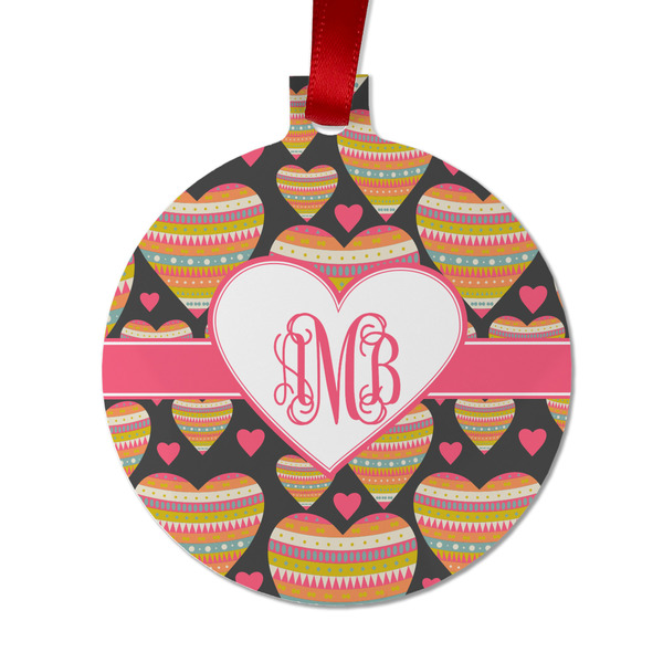 Custom Hearts Metal Ball Ornament - Double Sided w/ Monogram