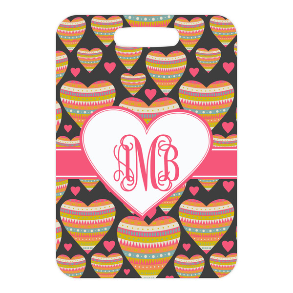 Hearts Metal Luggage Tag - Front Without Strap