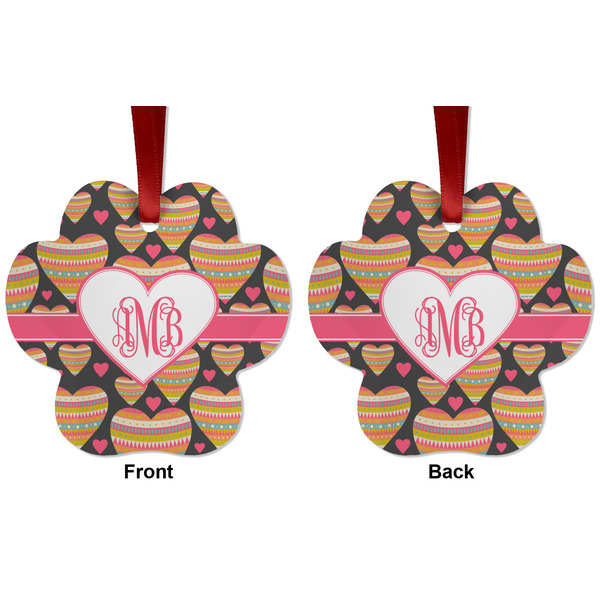Hearts Metal Paw Ornament - Front and Back